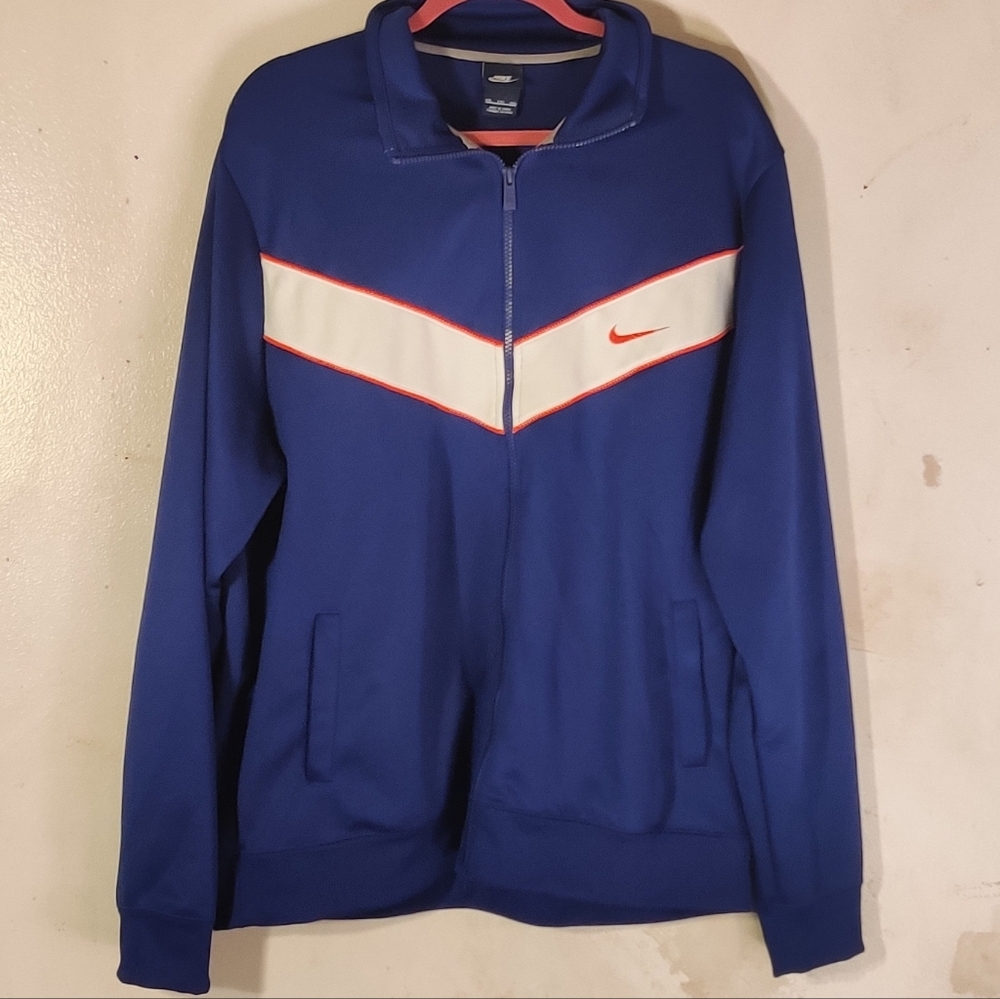 Nike Blue Track Jacket with Red and White Accents